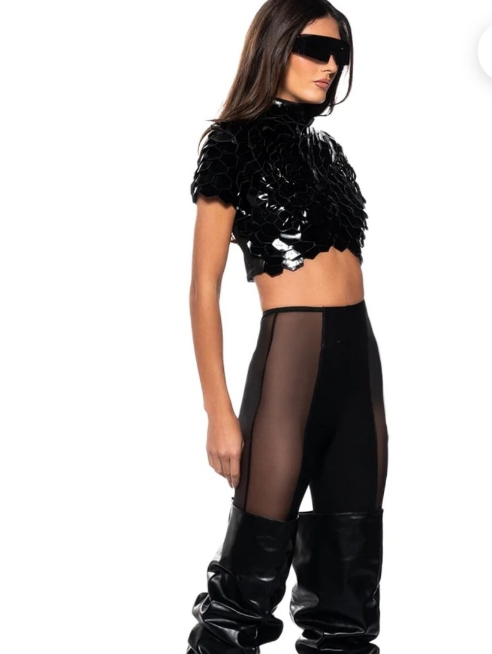 AKIRA In Bloom Black Faux Leather Floral Crop Top Size Large NWT - Picture 14 of 16